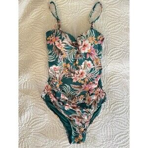 Nip Tuck Swim Strapless Floral One Piece Swimsuit Blue Pink Orange Womens 6